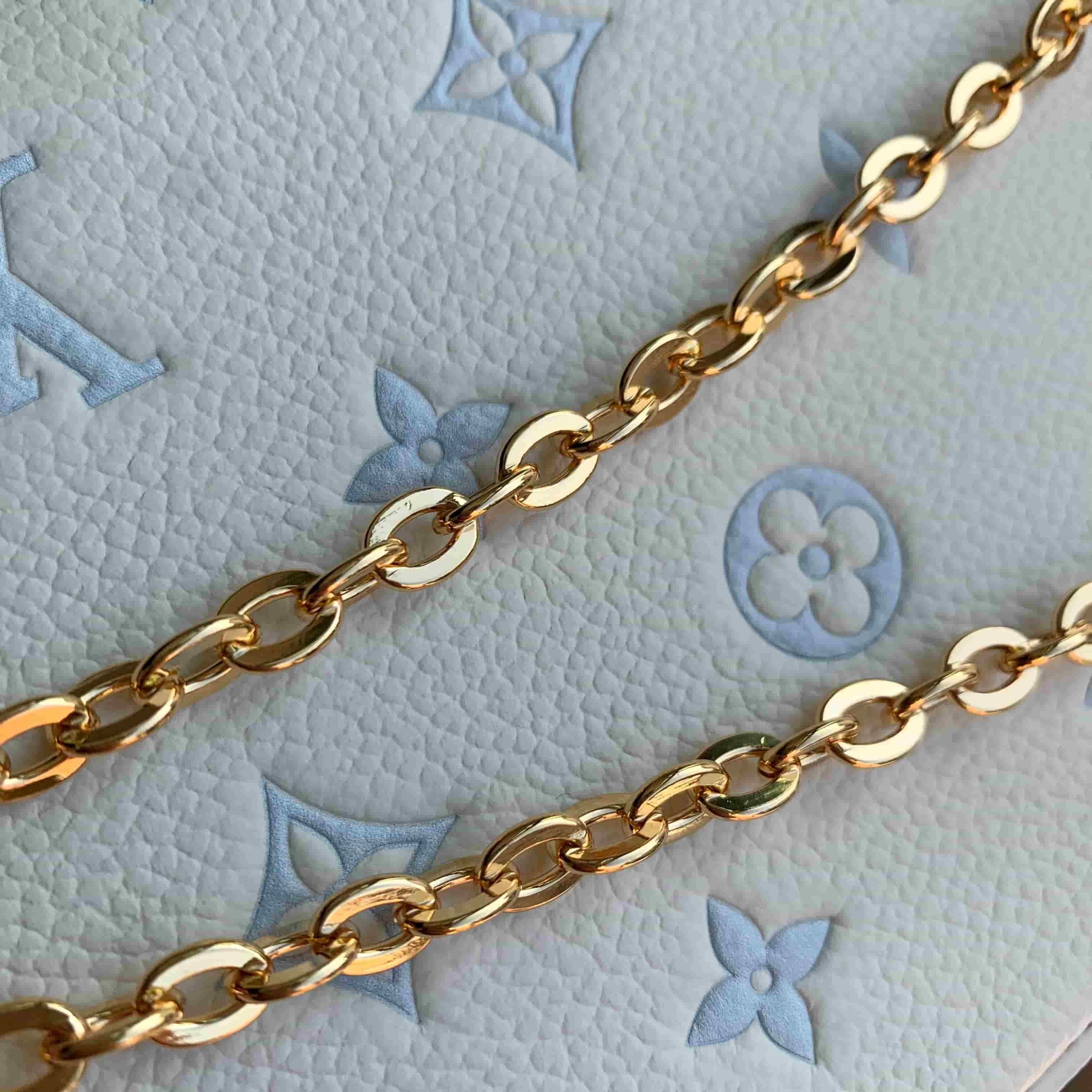 Louis Vuitton Pochette Félicie Monogram Milky White/Blue Embossed grained cowhide leather M28127 High