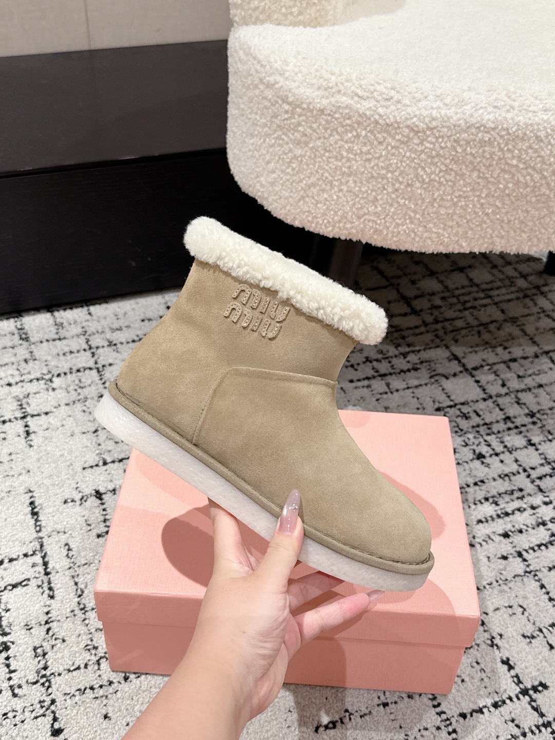 Miu Miu Cappuccino Suede Ankle Boots Women