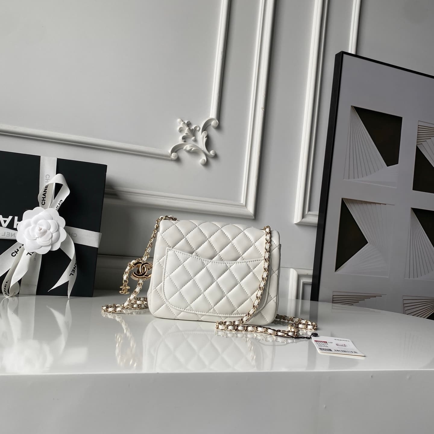Chanel Mini Classic Flap Bag Lambskin & Gold-Tone Metal AS5758 White High