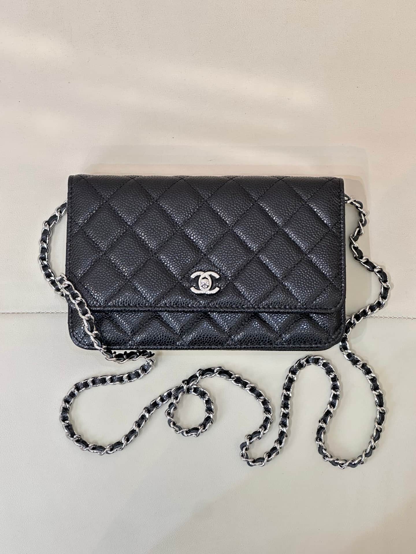 Chanel Classic Wallet on Chain Grained Shiny Calfskin & Silver-Tone Metal AP4241 Black TOP