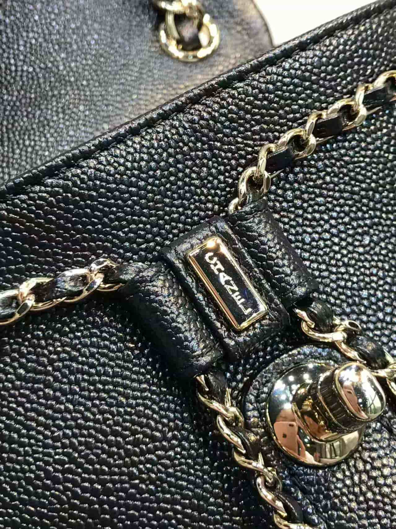 Chanel BACKPACK AS3860 Grained Shiny Calfskin & Gold-Tone Metal Black TOP