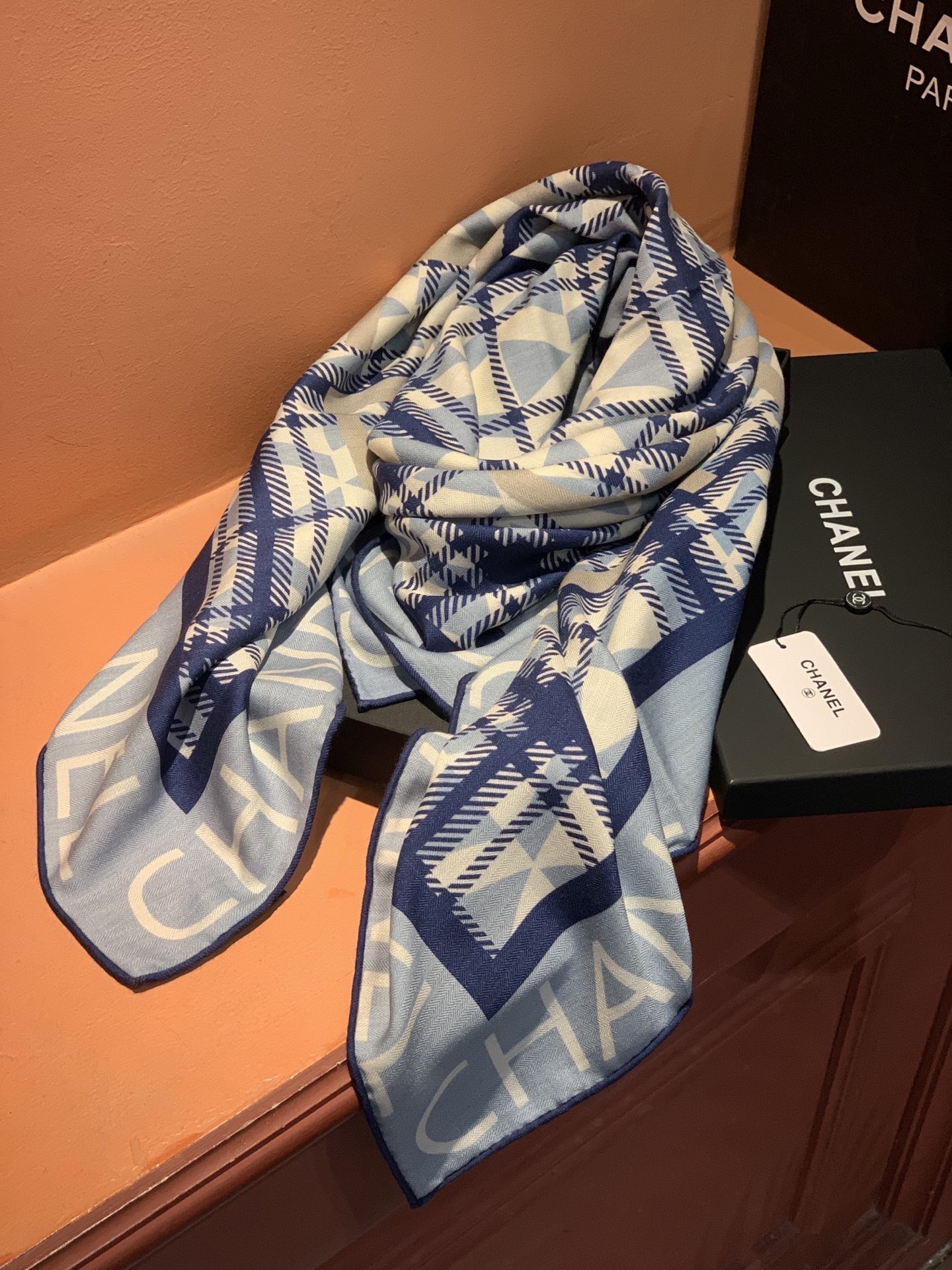 Chanel logo print silk scarf