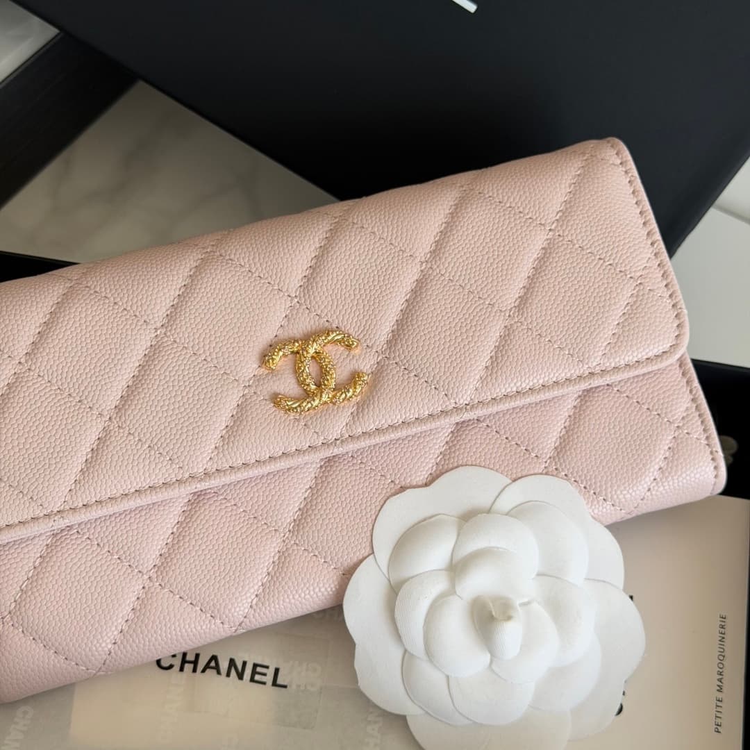 Chanel Wallet Shiny Grained Calfskin Strass & Gold-Tone Metal Pink AP5076 High