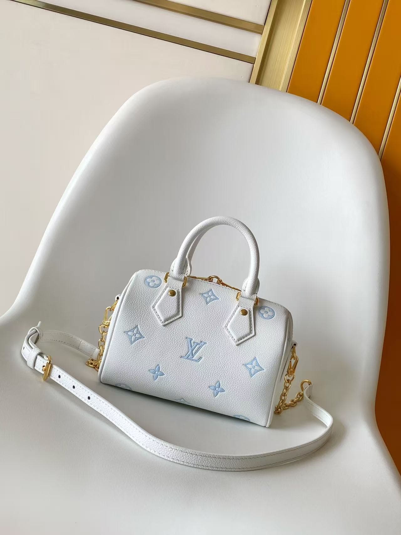 Louis Vuitton Speedy Bandoulière 20 Milky White/Blue Monogram Empreinte Leather M28314 High
