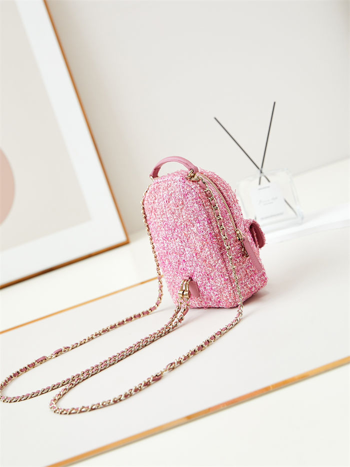 Chanel Mini Backpack Tweed Gold-Tone Metal AP3753 A