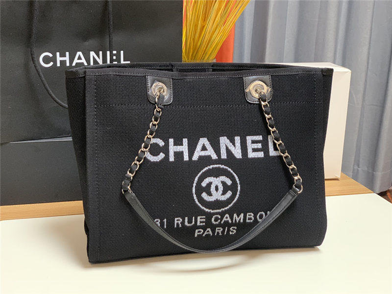 SHOPPING BAG Mixed Fibers & Gold-Tone Metal Black High