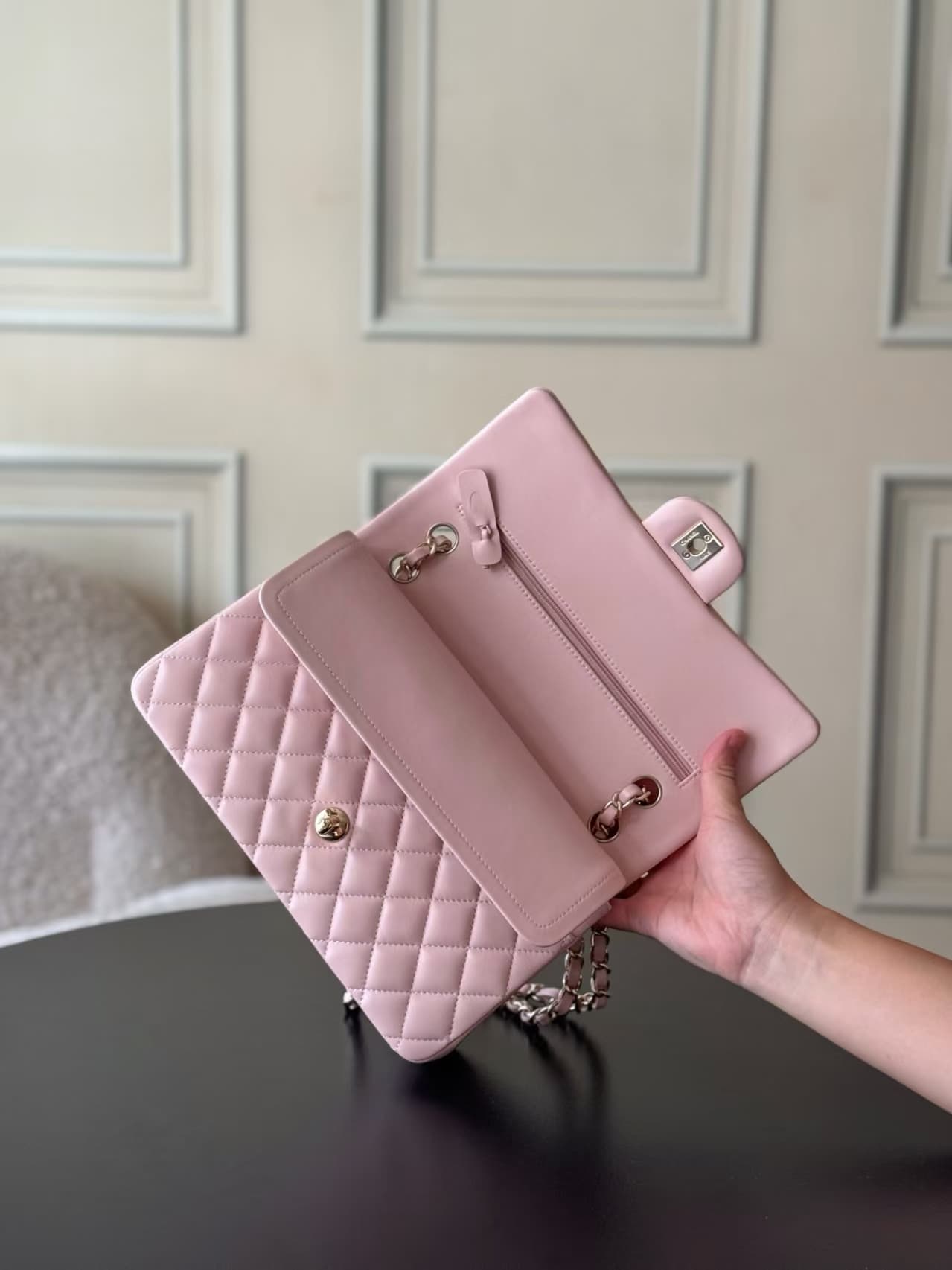 Chanel Medium CLASSIC HANDBAG Lambskin Gold-Tone Metal Pink TOP
