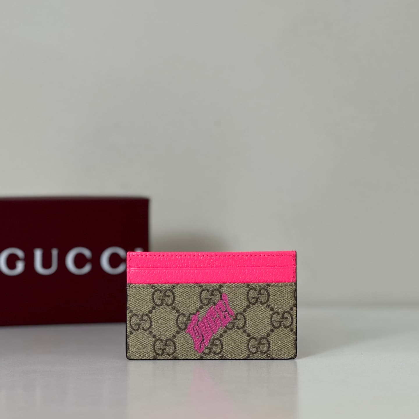 Gucci GG Monogram card case with Bright pink print 835322 High