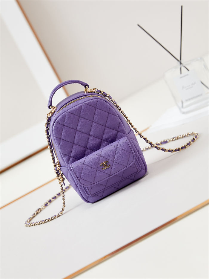 Chanel Mini Backpack Grained Calfskin Gold-Tone Metal AP3753 Purple A