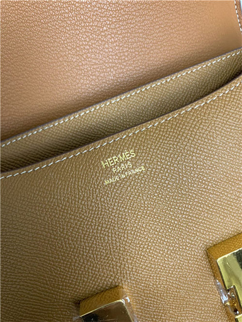 Hermes Mini Constance 18cm/24cm Epsom Bag Silver/Gold Metal Tan High