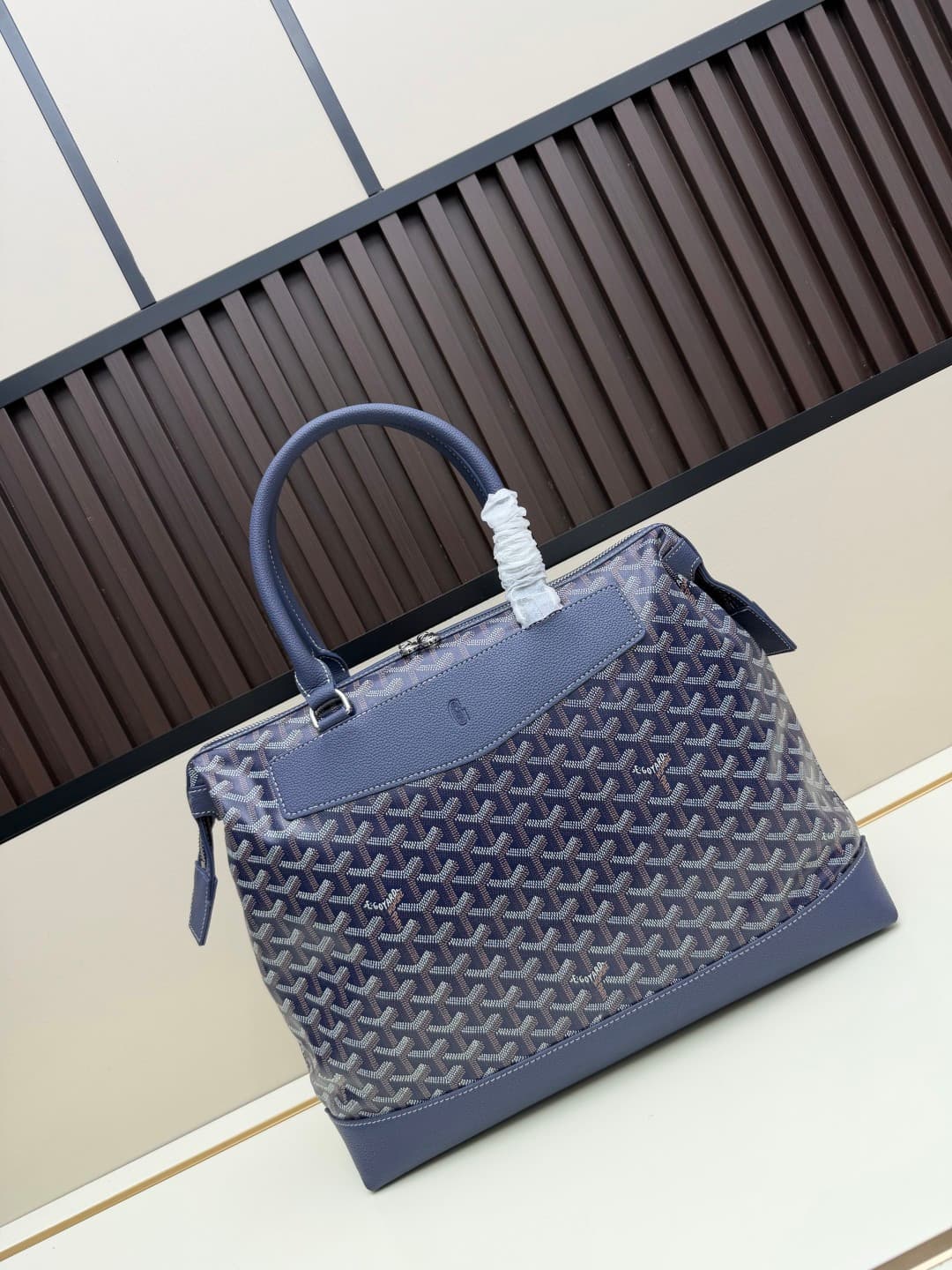 Goyard Cisalpin Document Case Navy Blue Chevron Print Coated Canvas Mid