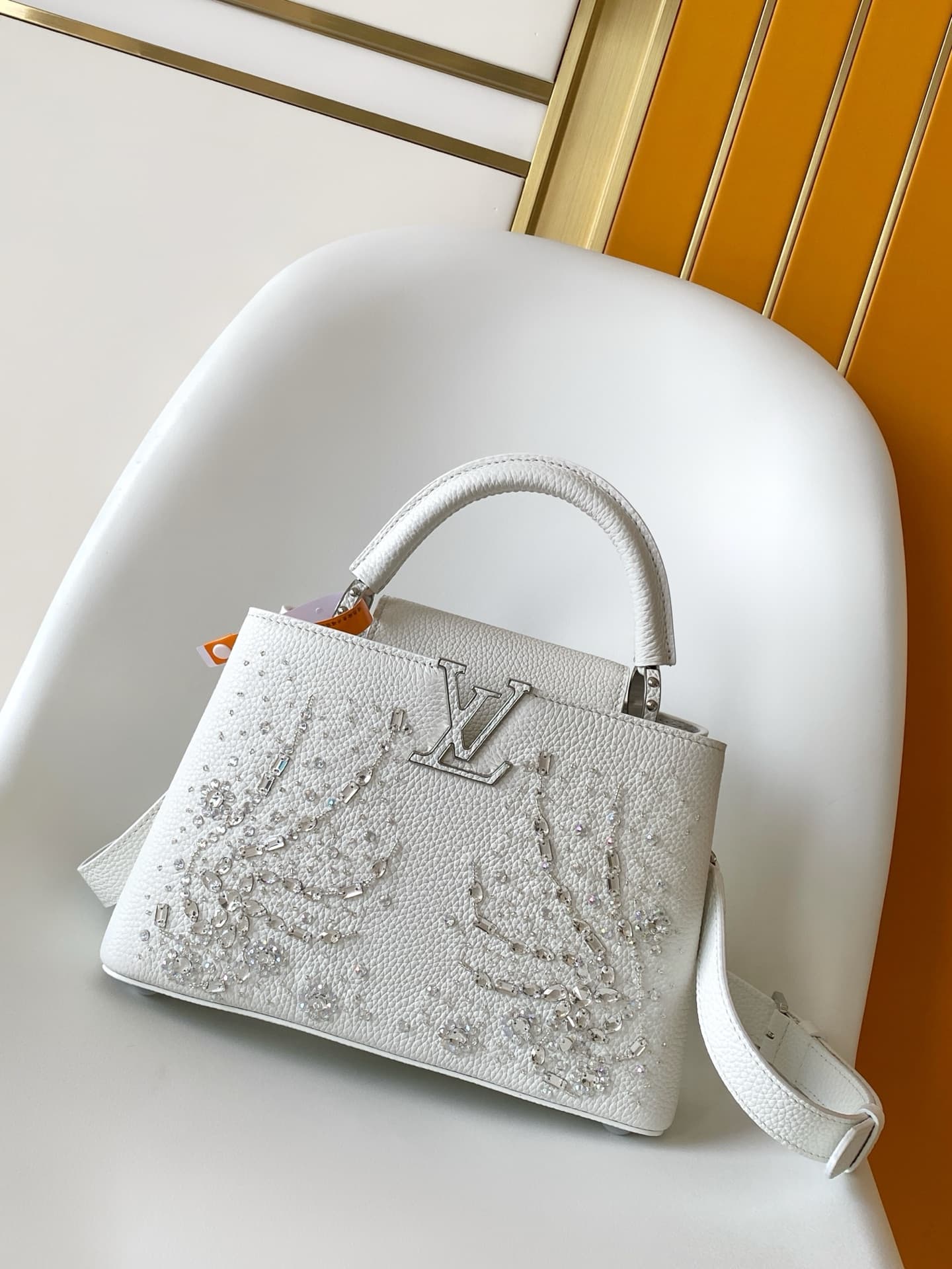 Louis Vuitton Capucines Mini Lily White Calf Pirita leather with embroidered sequins M25934 TOP