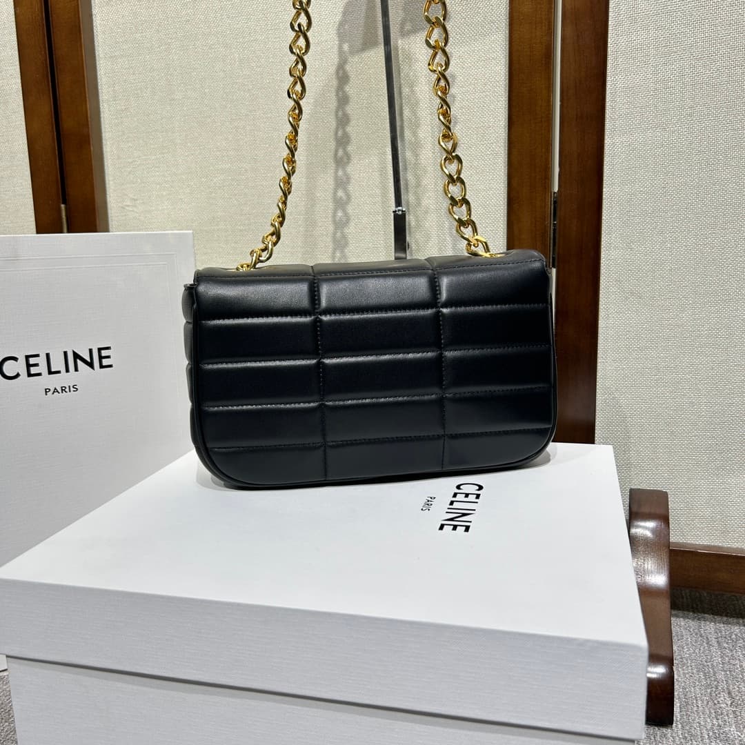 Celine Matelasse Monochrome Chain Shoulder Bag Black High