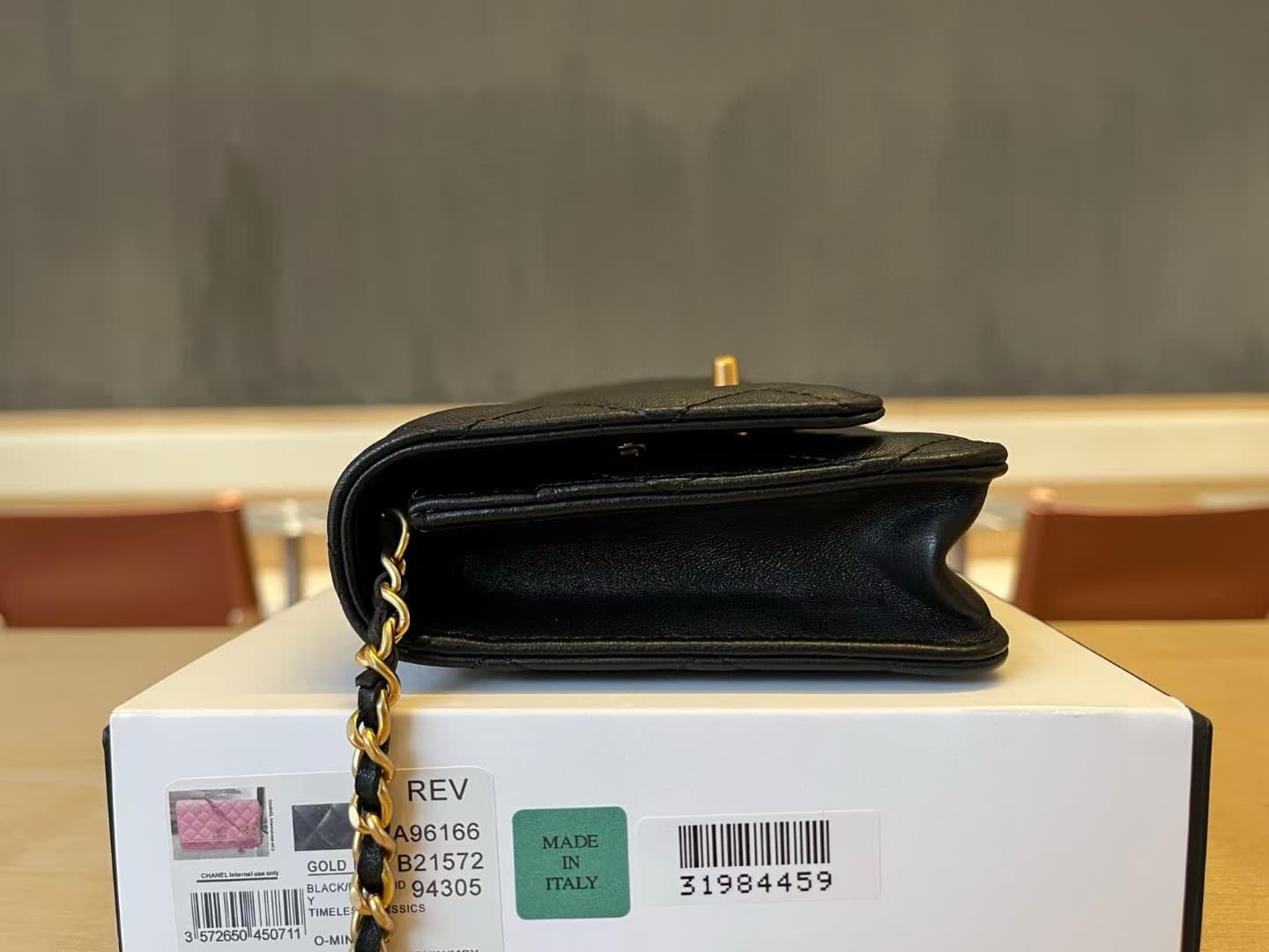 Chanel Wallet On Chain Shiny Lambskin & Gold Tone Metal Black A