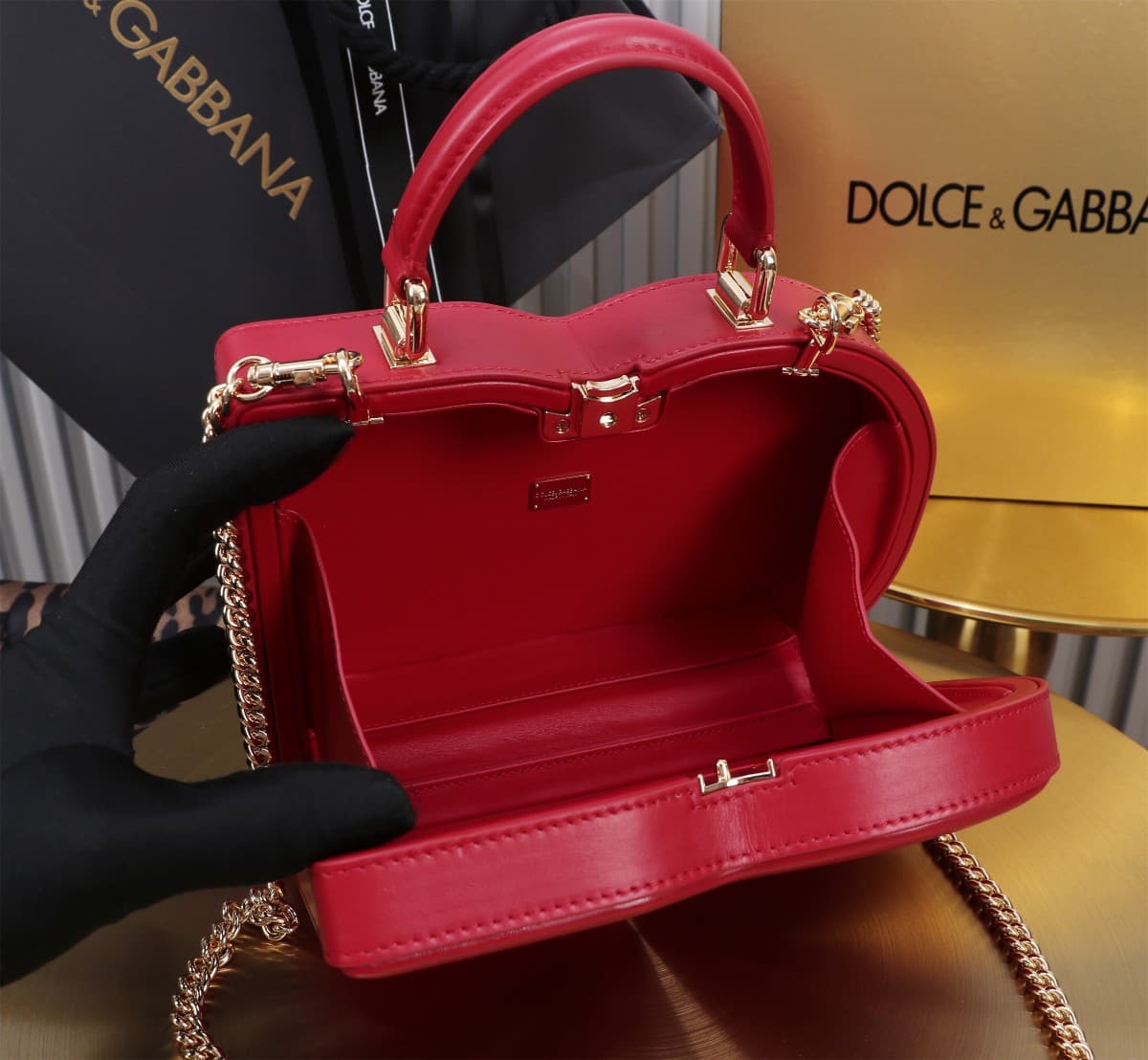 Dolce & Gabbana red leather DG Logo handbag high