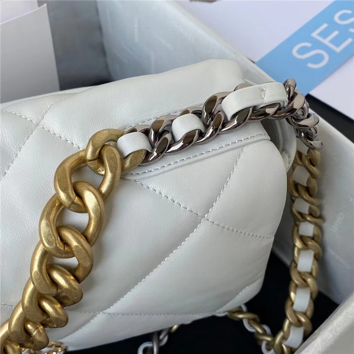Large Chanel 19 Flap Bag Lambskin White High