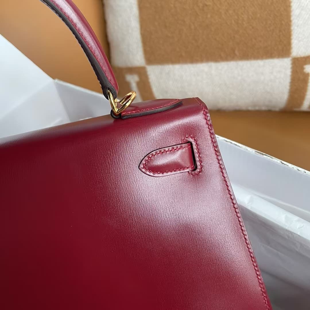 Hermes Kelly 25/28/32cm Sellier Bag Box Leather In Burgundy WAX High Customizing style