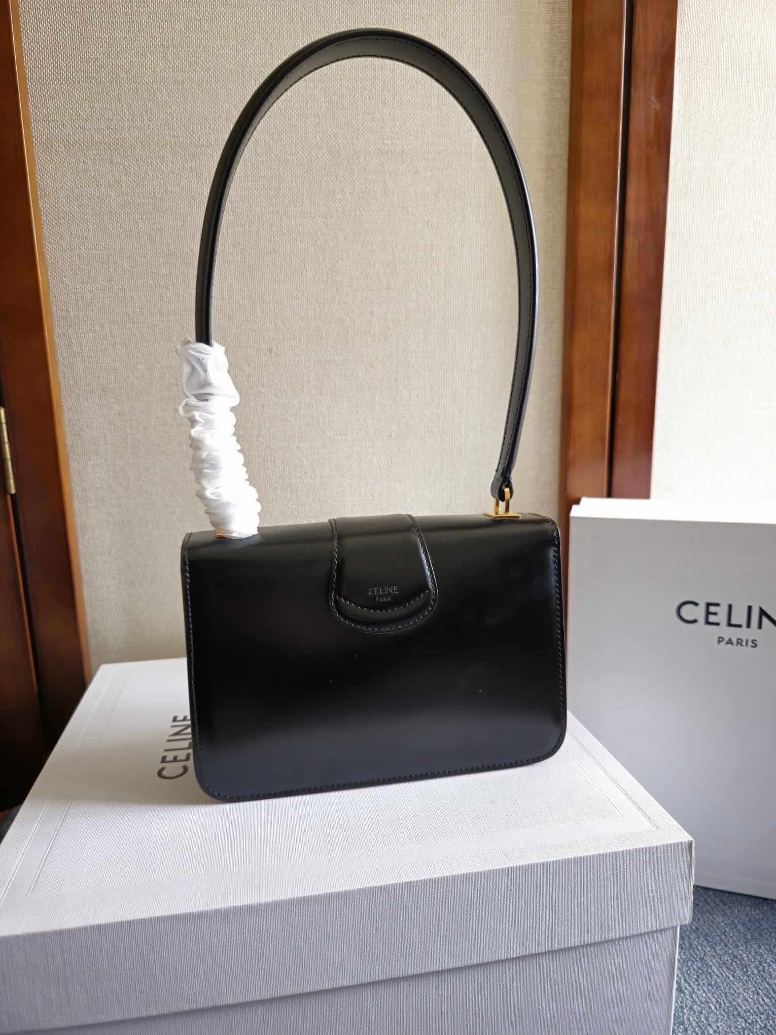 Celine Josephine Teen Bag in Black Patent Calfskin High