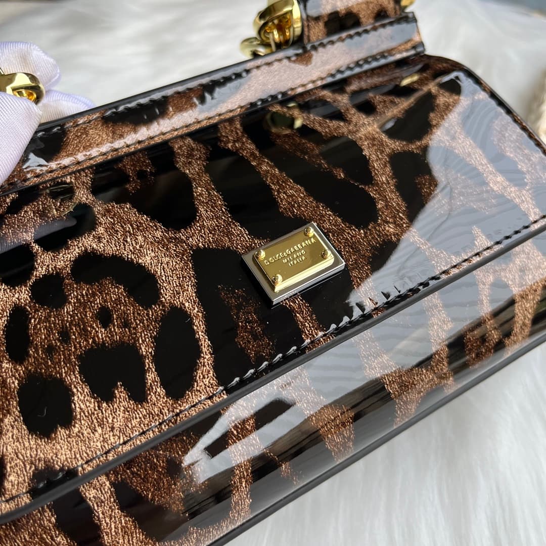 Dolce & Gabbana Mini Sicily handbag in leopard-print polished calfskin High