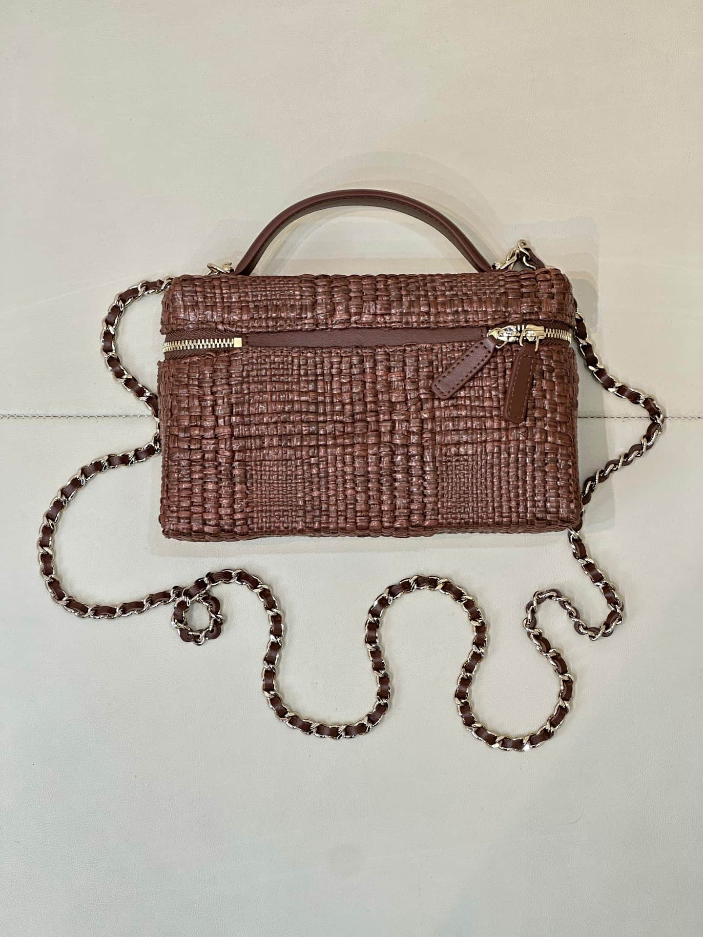 Chanel Classic Vanity with Chain Braided Raffia & Gold-Tone Metal Brown AP4385 TOP