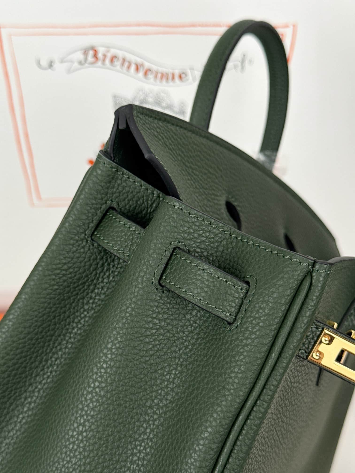 Hermes Birkin 25/30 Bag Togo Calfskin Leather Vert Anglais High