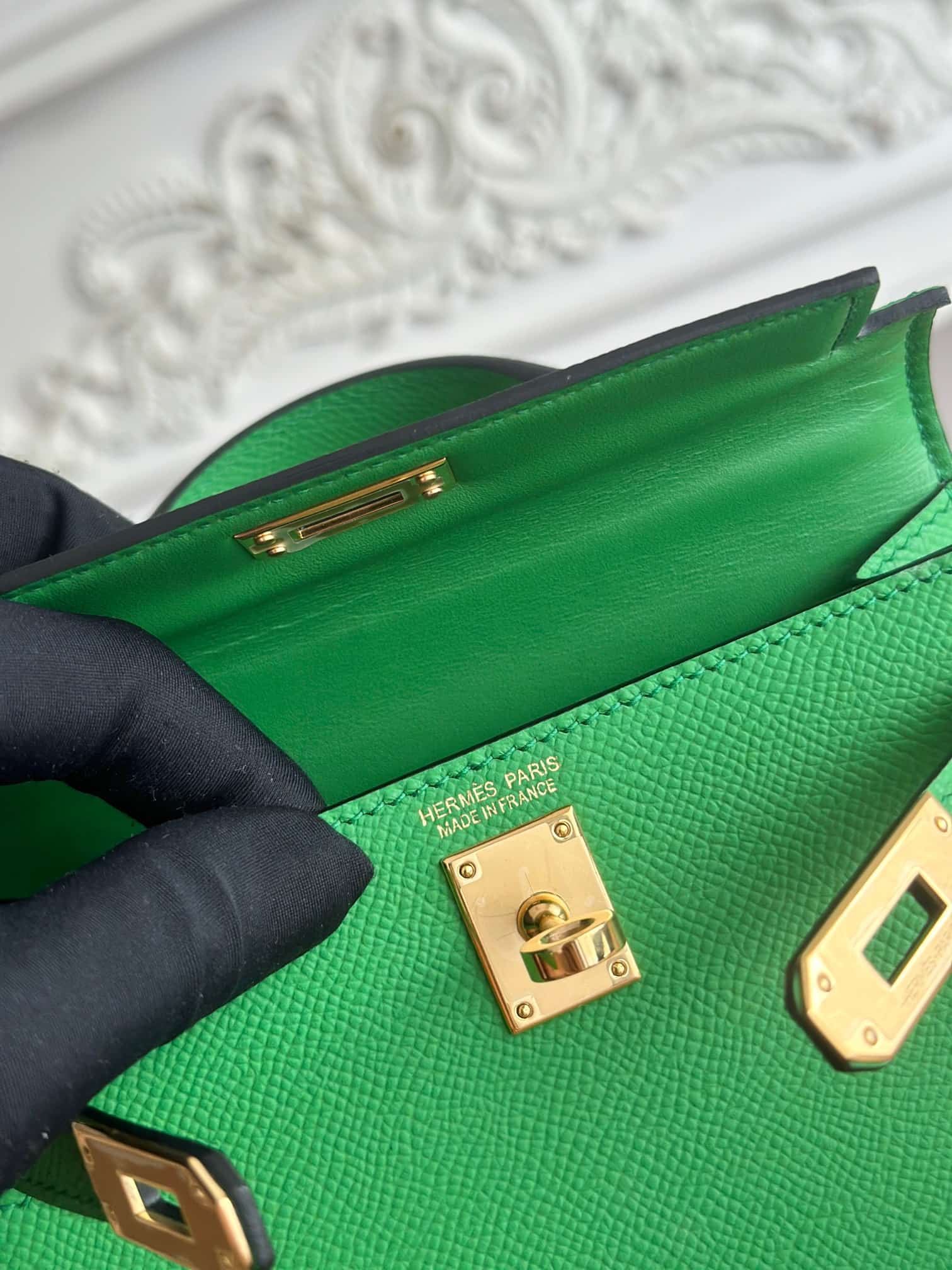 Hermes Kelly Mini II Bag Epsom Leather WAX Bamboo High