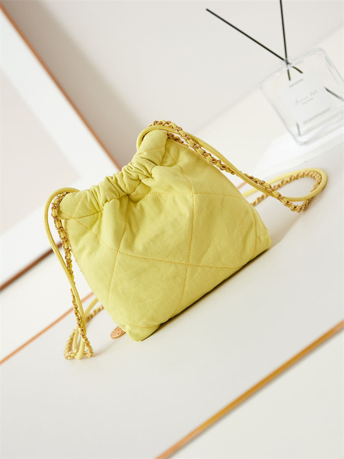 Chanel 22 MINI HANDBAG Canvas & Gold-Tone Metal Yellow AS3980 A