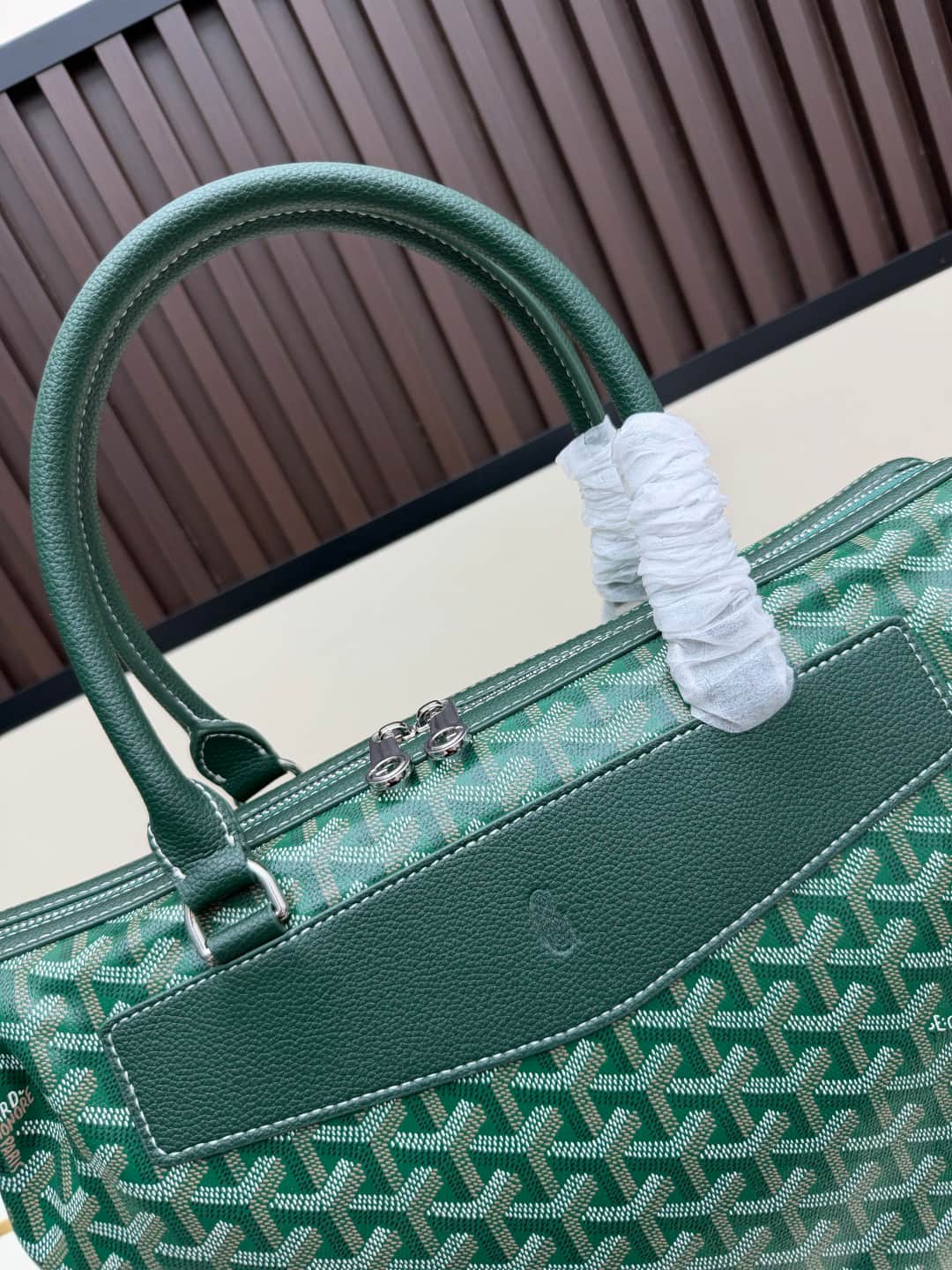 Goyard Cisalpin Document Case Green Chevron Print Coated Canvas Mid