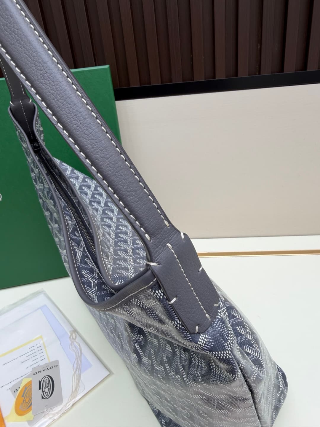 Goyard Bohème Grey Hobo Bag Chevron Canvas and  White Painted Mascot High