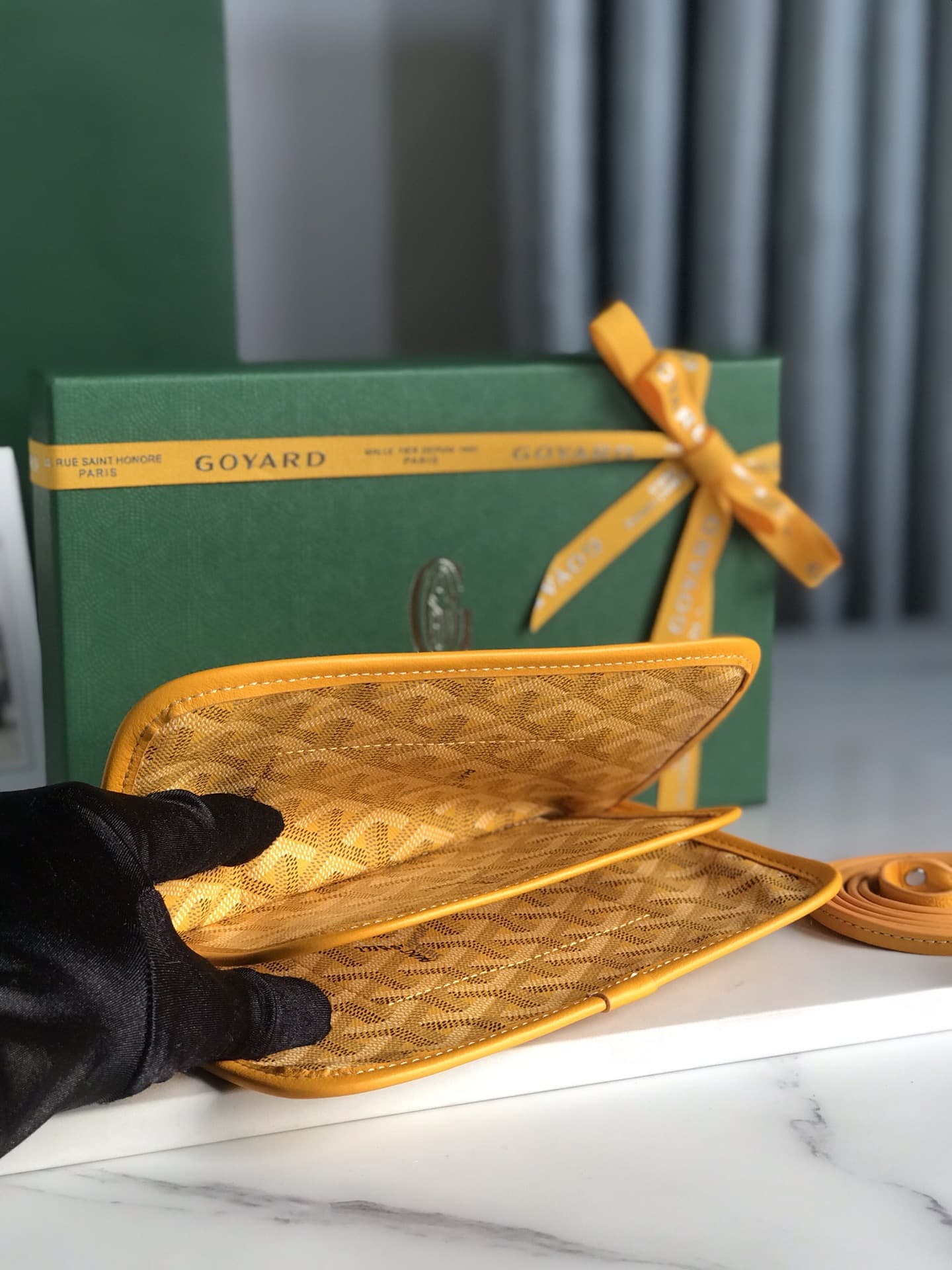 Plumet Pocket Wallet Goyardine Canvas & Chevroches Calfskin Yellow High