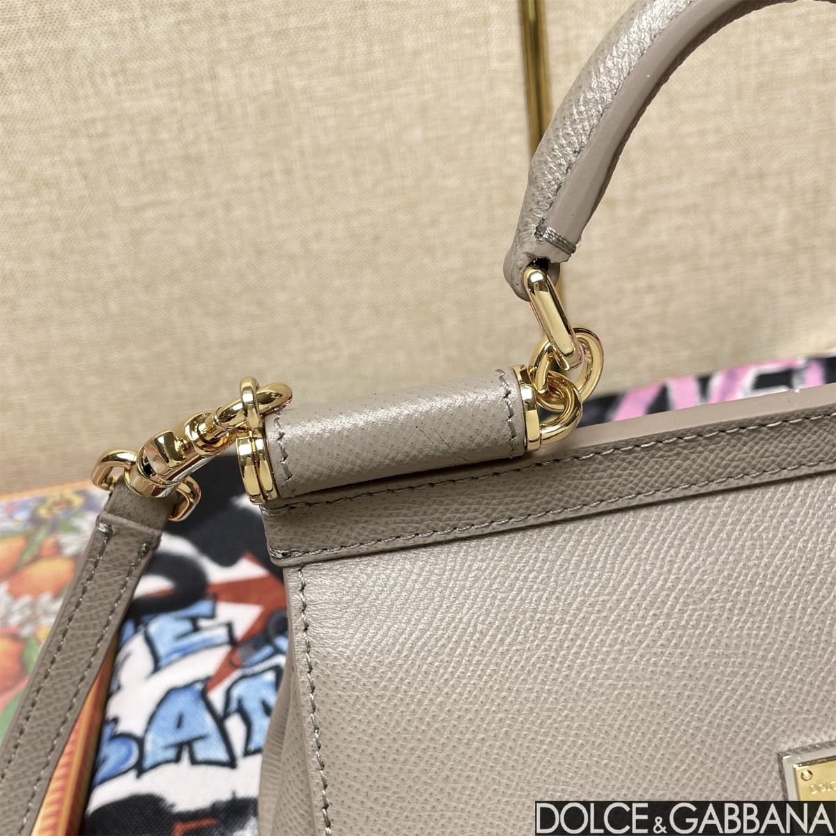 Dolce & Gabbana Miss Sicily top handle bag calfskin leather Grey High