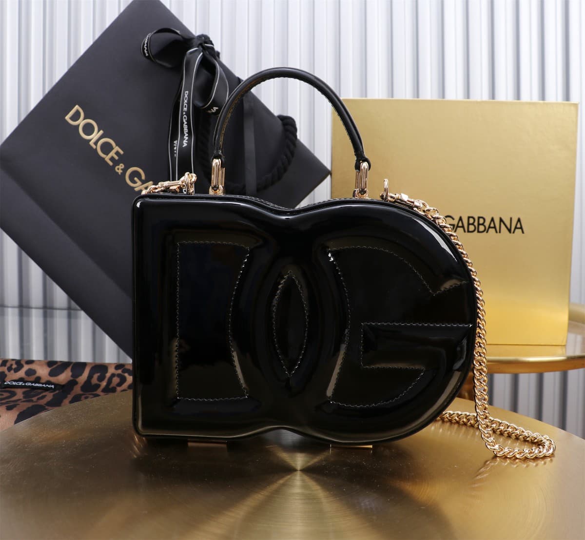 Dolce & Gabbana black patent leather DG Logo handbag high