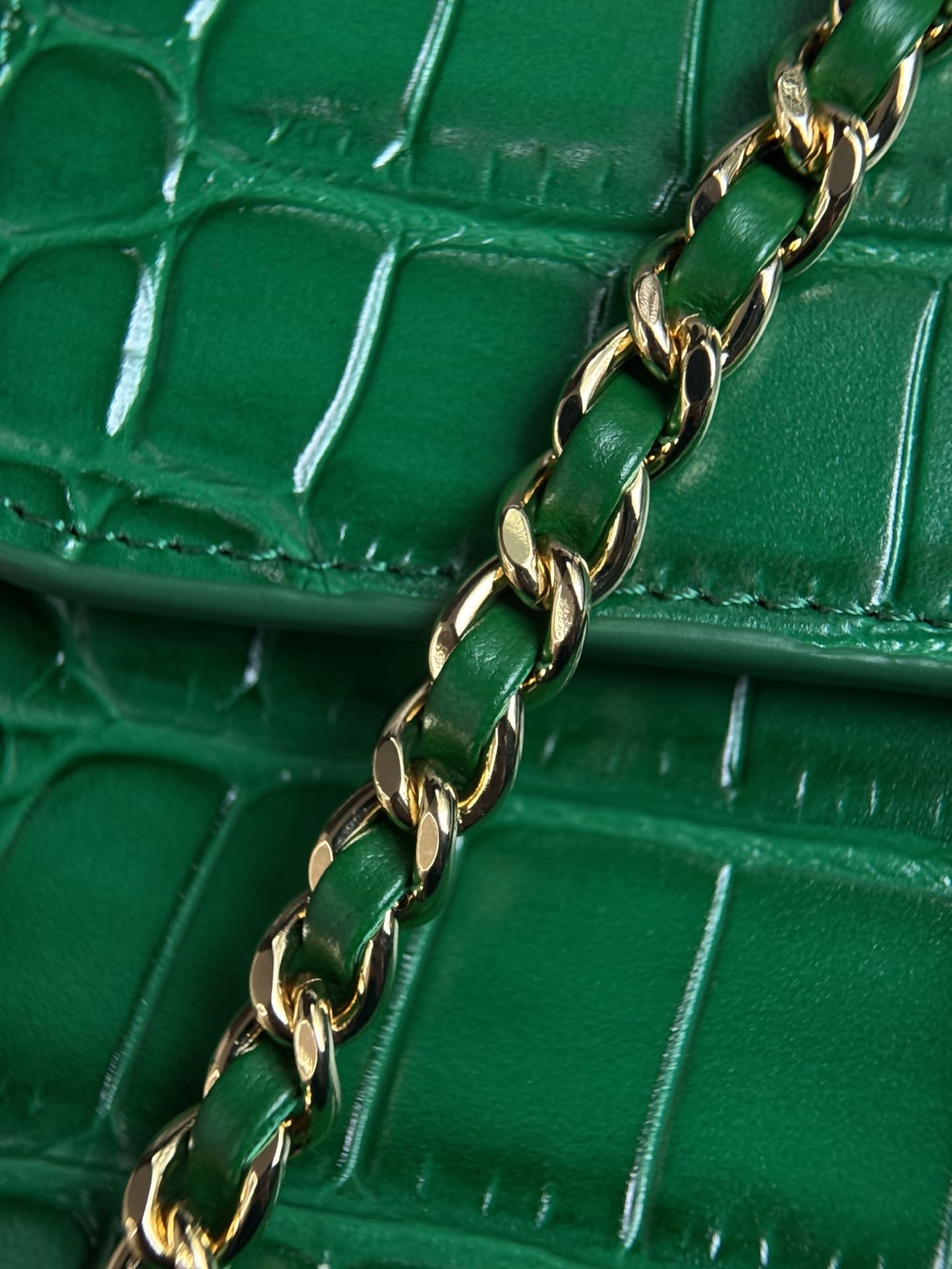 Chanel Mini Flap Bag with Top Handle Crocodile Embossed Calfskin & Gold-Tone Metal Green AS6424 A