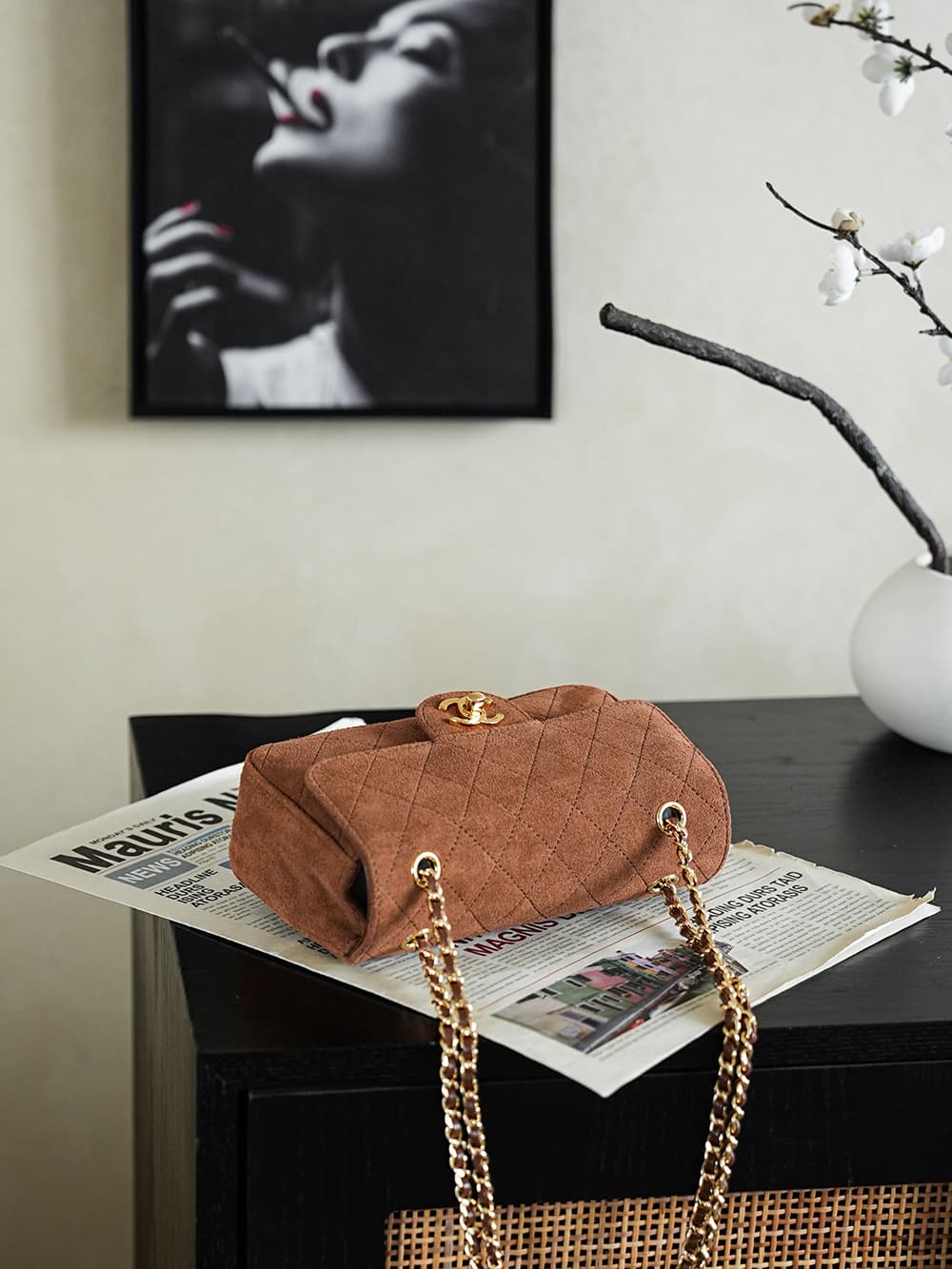 Chanel Maxi Flap bag Suede Calfskin & Gold-Tone Metal Caramel AS6627 A