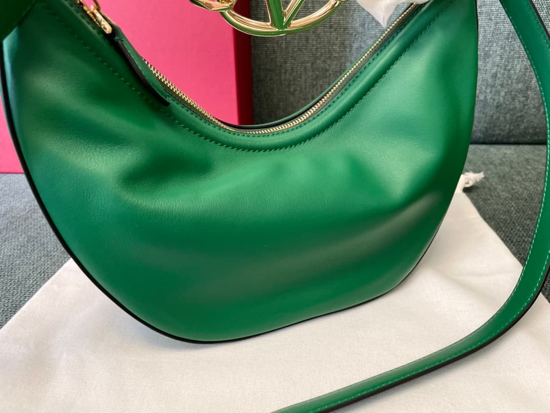 Valentino Garavani VLogo Moon small hobo bag in Green smooth calfskin High