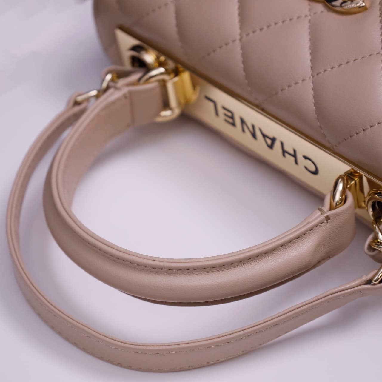 Chanel MINI FLAP BAG WITH TOP HANDLE AS4654 Lambskin &Gold-Tone Metal Beige A