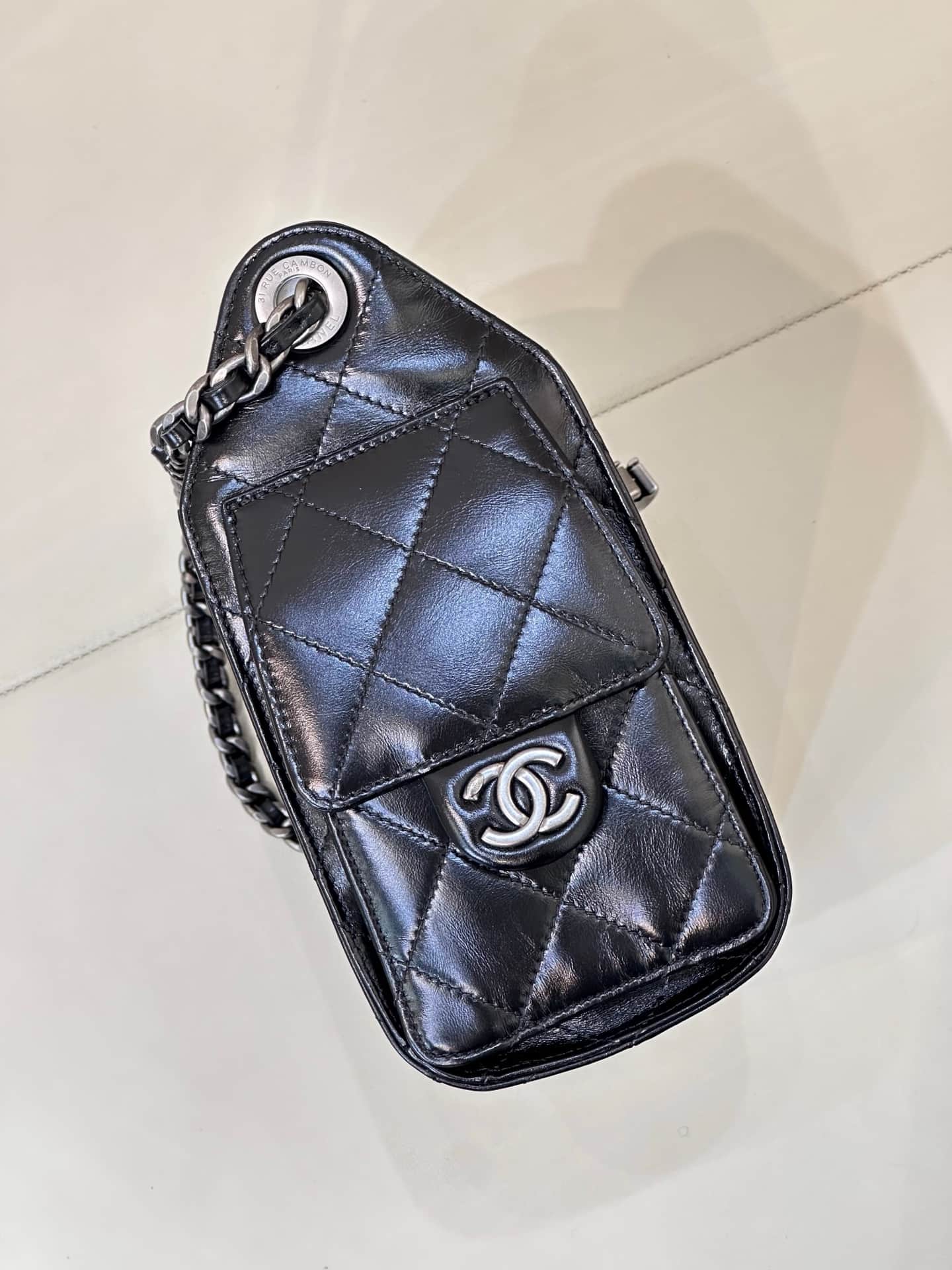 CHANEL 25 Mini Handbag AS5631 Shiny Calfskin & Silver-tone Metal Black TOP