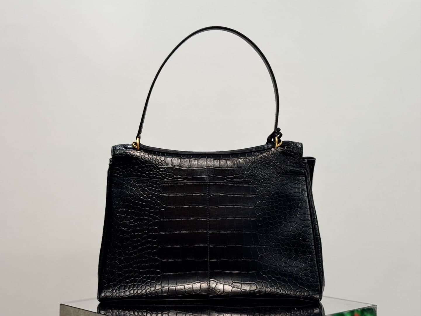 Balenciaga Rodeo Large Bag in Black Crocodile Embossed Calfskin With Gold-Tone Metal TOP