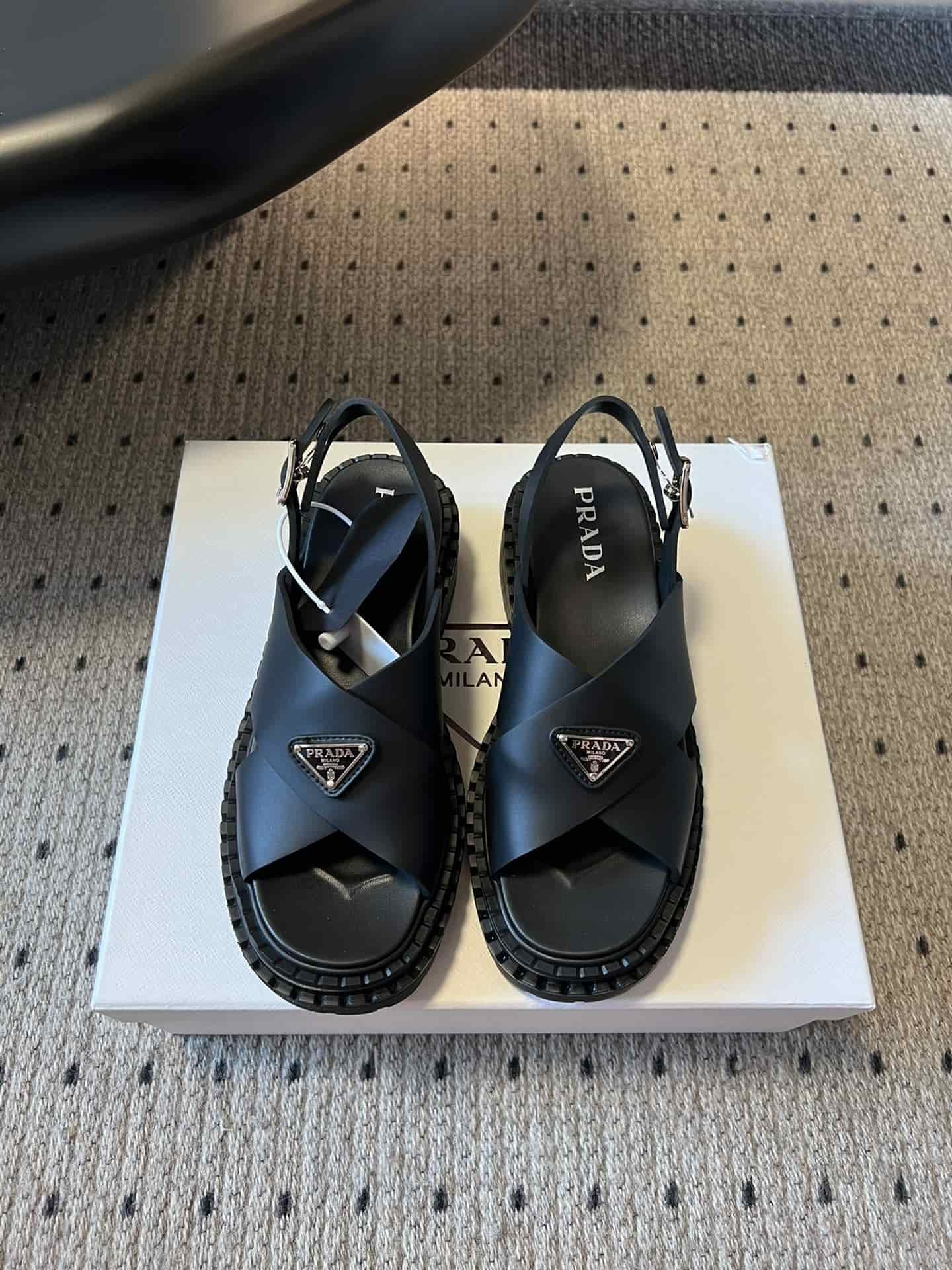 Prada Soft Rubber Crisscross Strap Sandal shoes Women