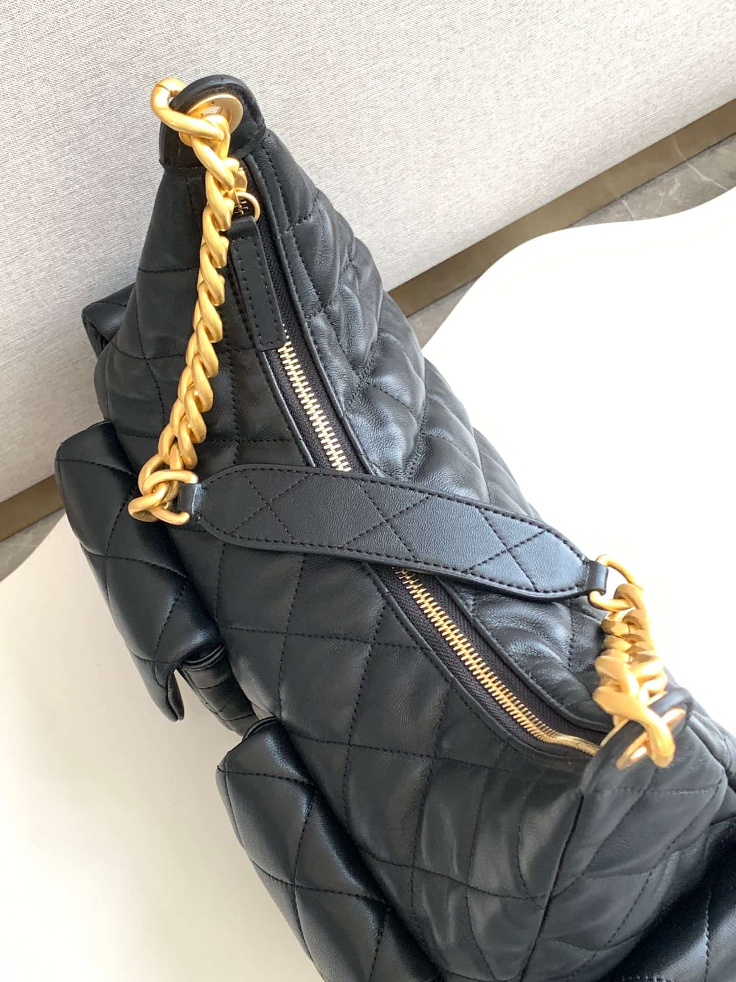 Chanel Trendy Pockets Hobo Bag Lambskin & Gold Metal Black AS5302 A