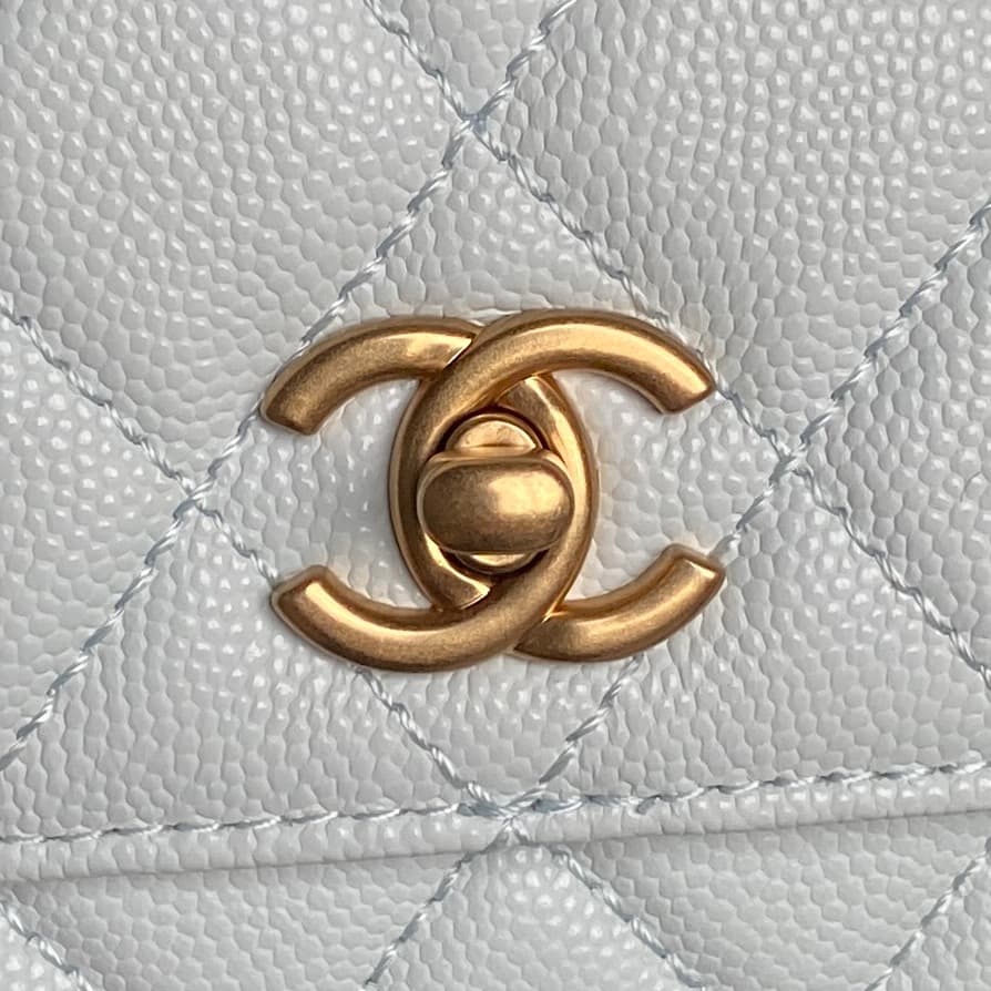 Chanel Mini Flap Bag with Top Handle Grained Shiny Calfskin & Gold-Tone Metal Blue AP4798 A
