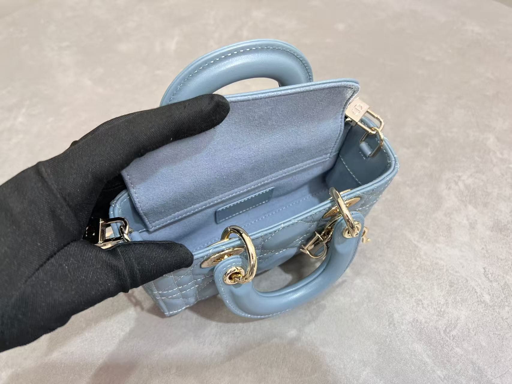 LADY D-JOY BAG MICRO Cannage Lambskin Blue High