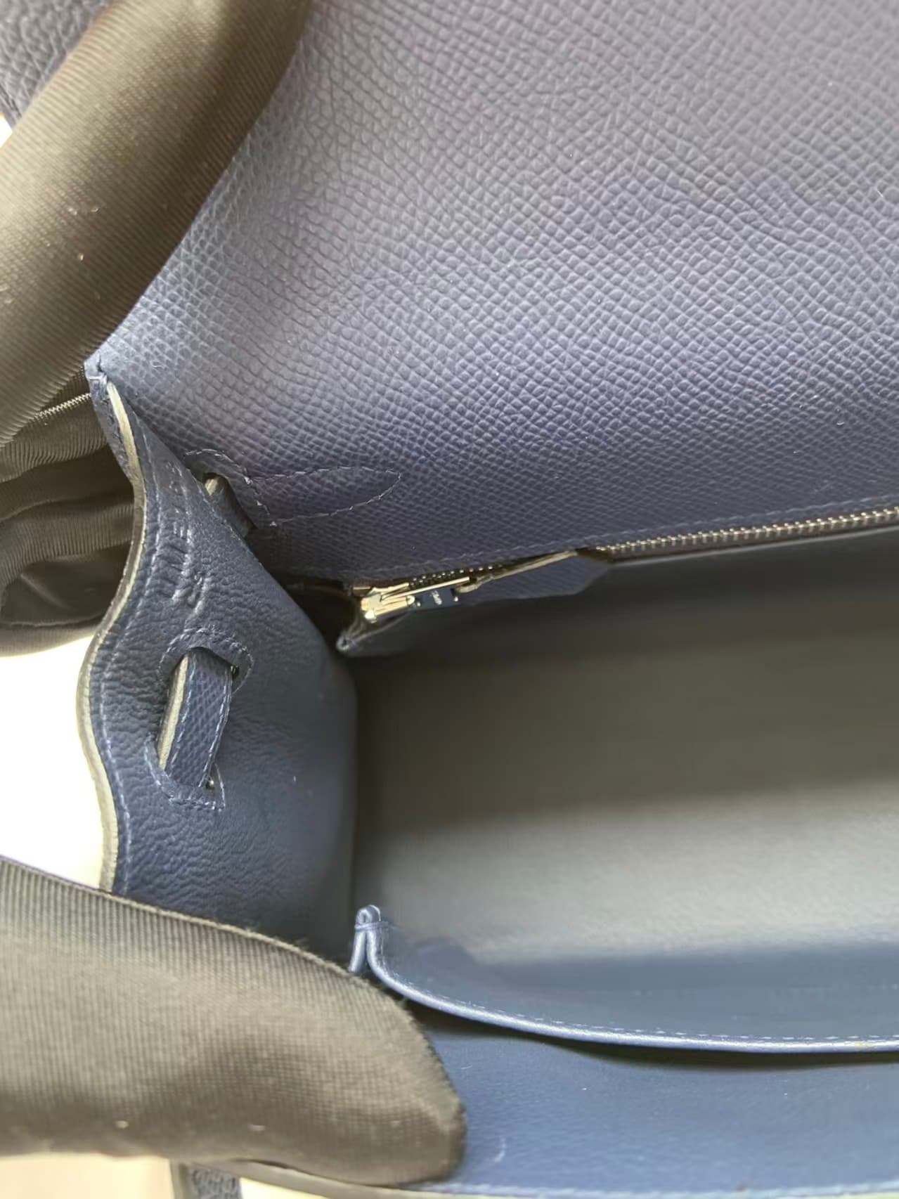 Hermes Kelly 25/28cm Sellier Bag Epsom Leather Silver/Gold Metal In Navy WAX High