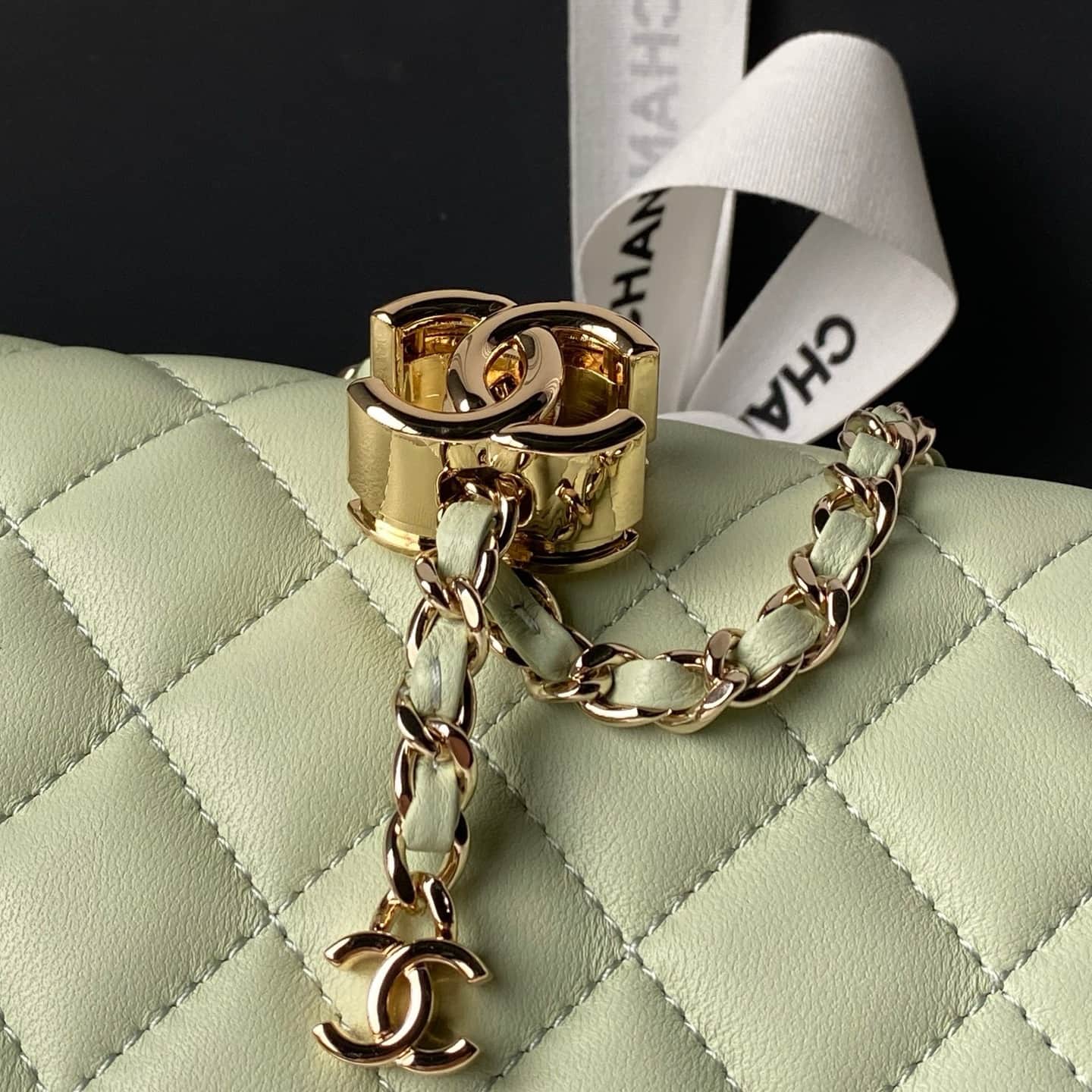 Chanel Classic Flap Bag Lambskin & Gold-Tone Metal AS5756 Light Green High