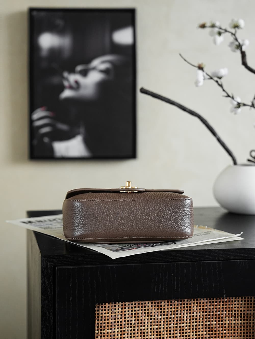 CHANEL Mini flap bag Grained Calfskin&Gold-tone metal Brown AS6573 A