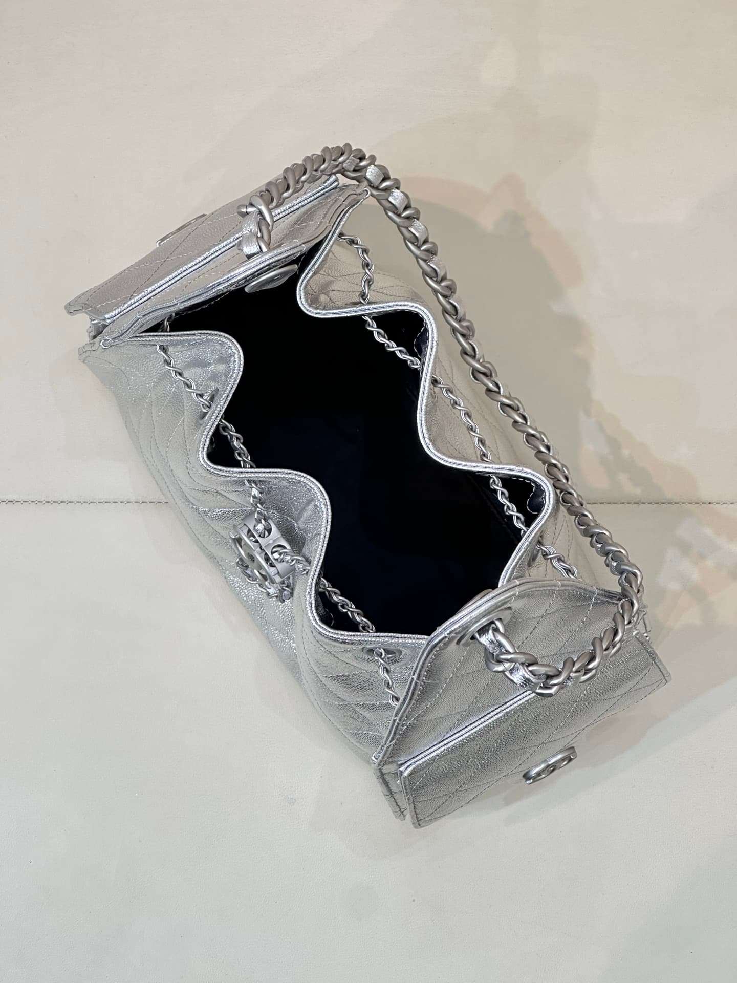 Chanel 25 Small Hobo handbag AS5293 Grained Calfskin & Silver-tone Metal Silver TOP