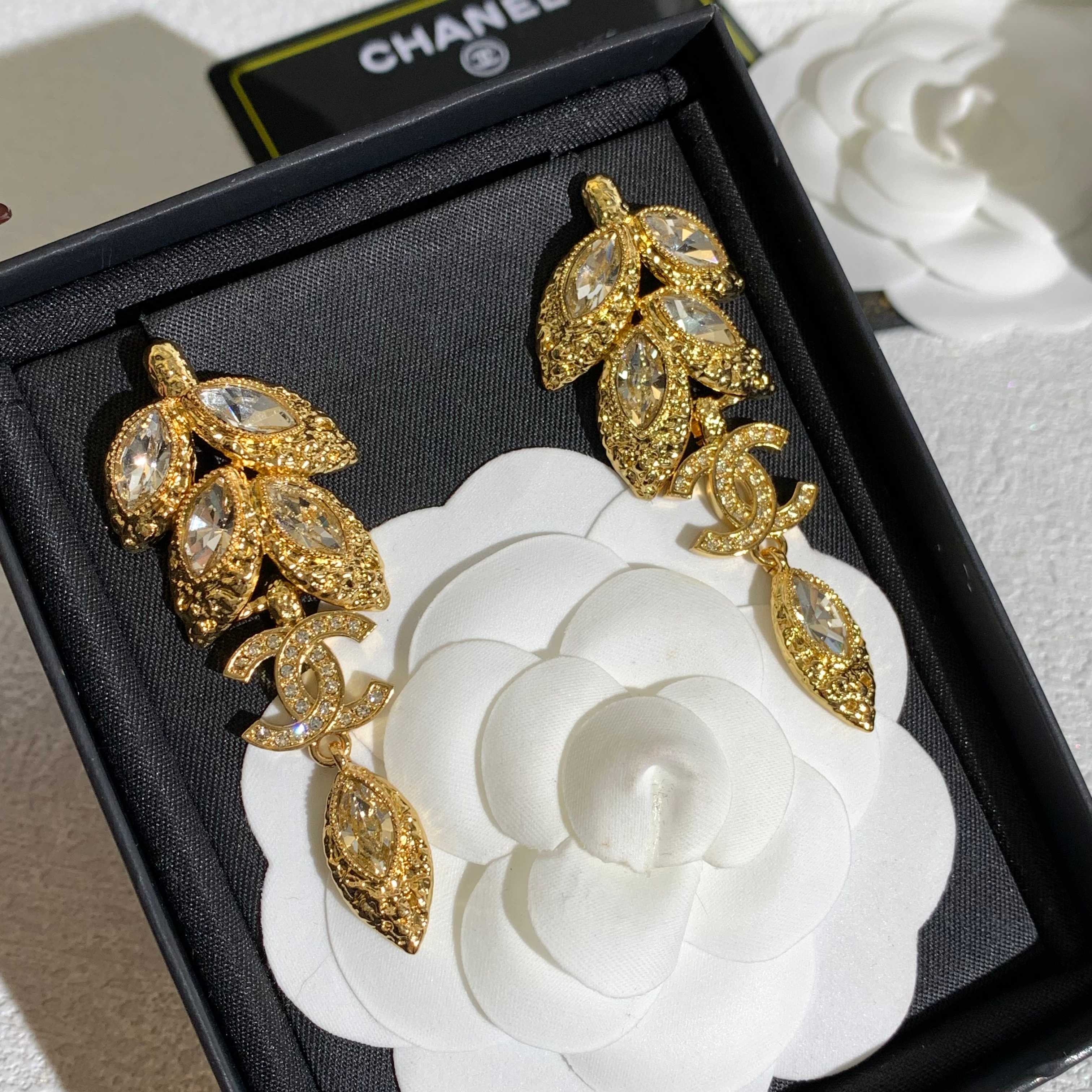 Chanel Golden Wheat Leaf Earrings High