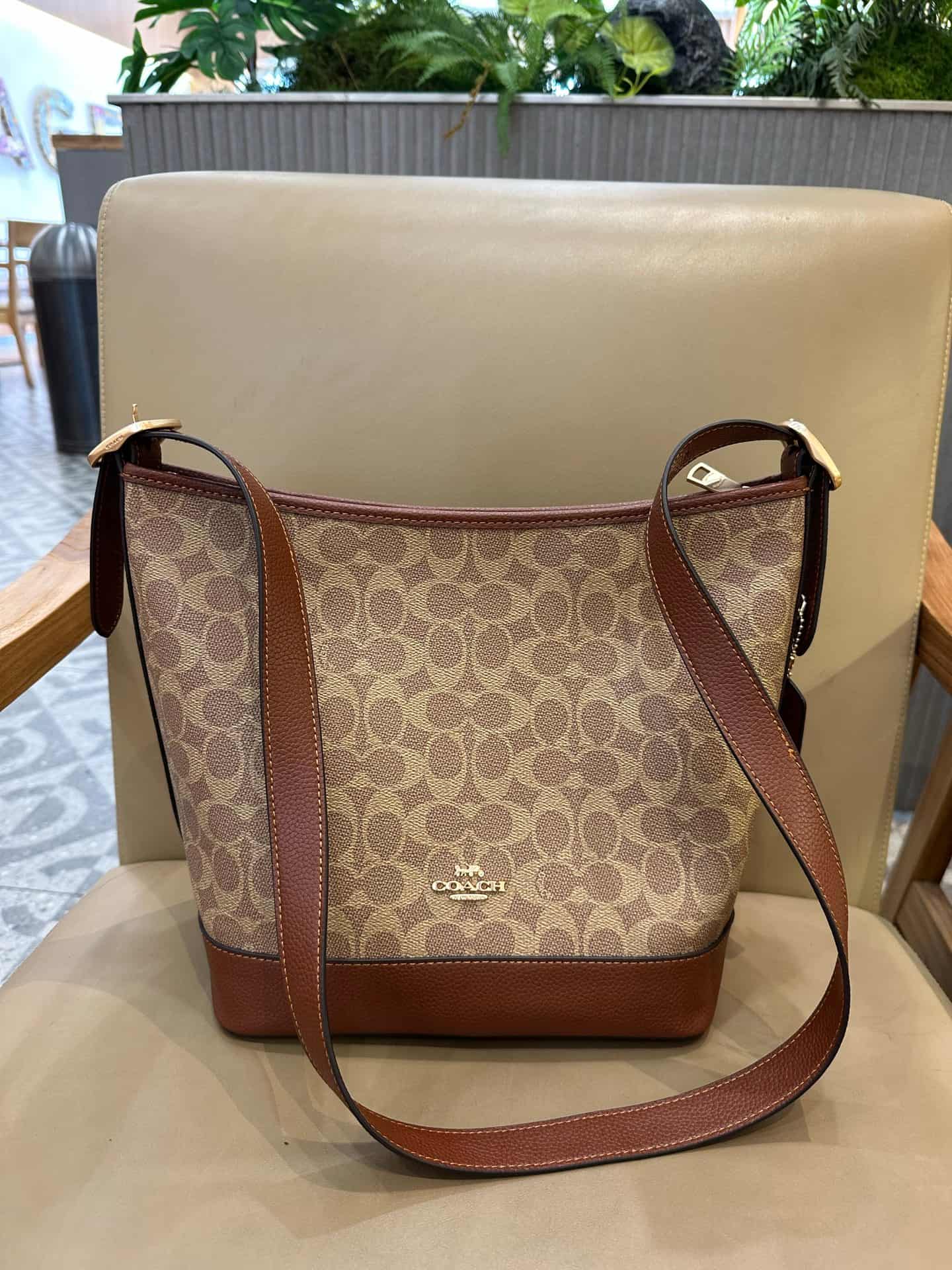 Coach Jude Duffle Bag in Signature Canvas with Tan/Brown Leather High