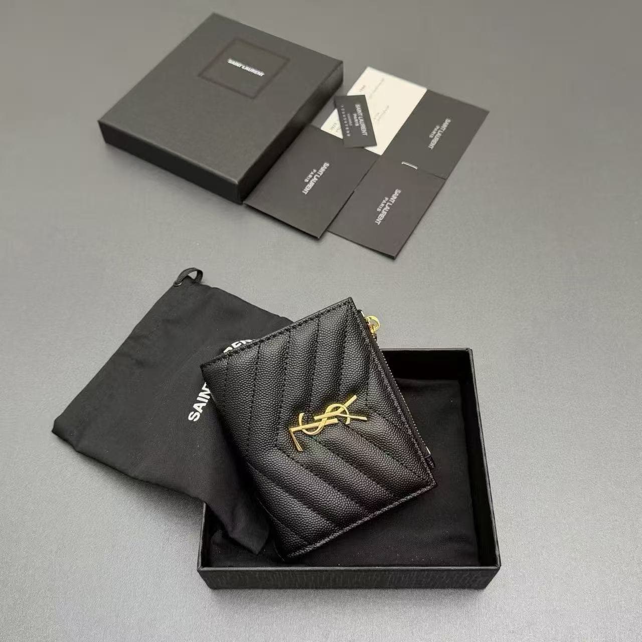 MONOGRAM ZIPPED CARD CASE IN GRAIN DE POUDRE EMBOSSED LEATHER High