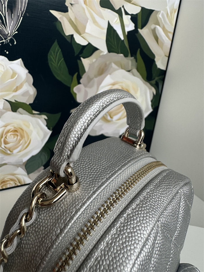 Chanel Mini Backpack Grained Calfskin Gold-Tone Metal AP3753 Silver A